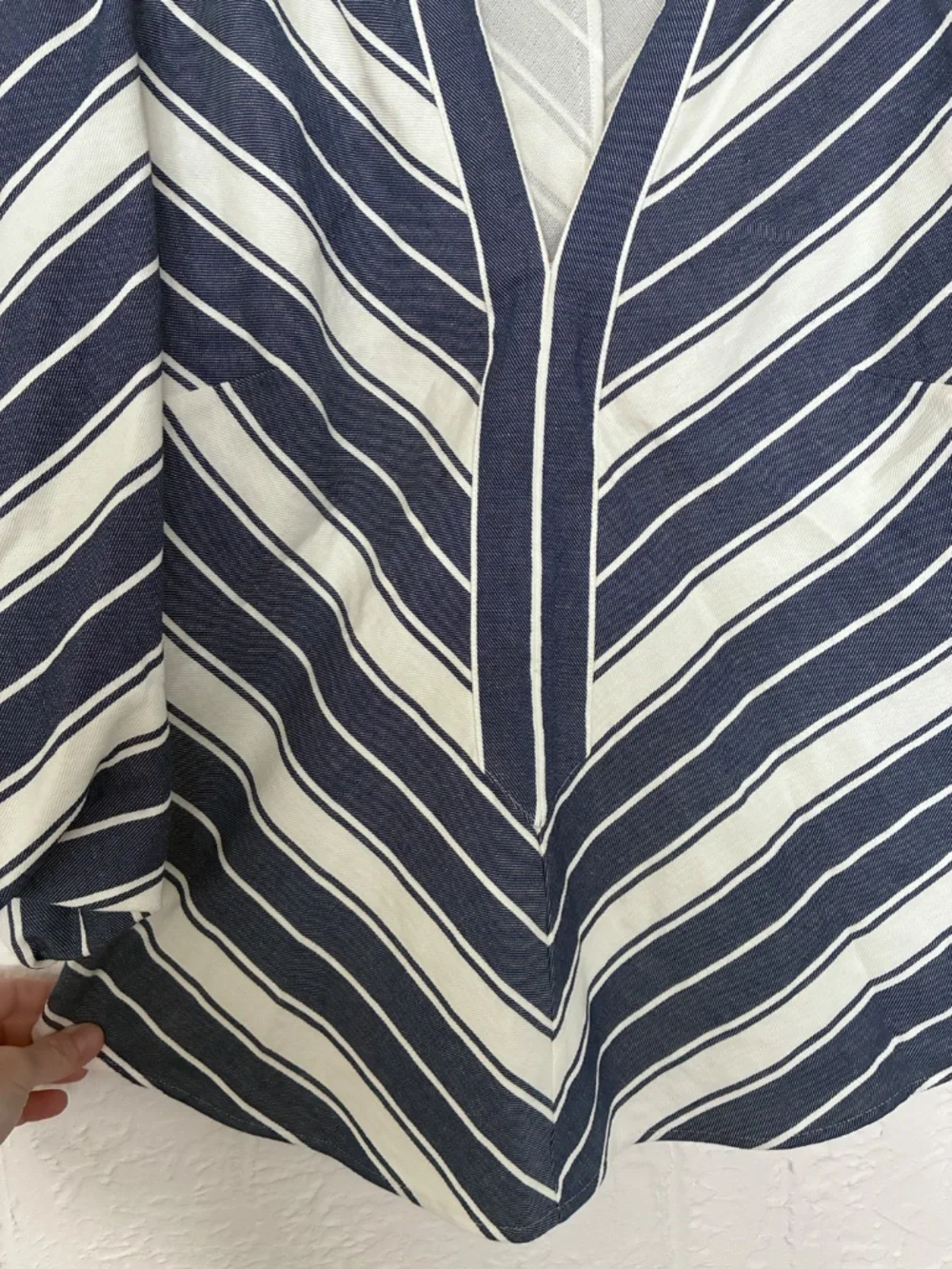 Kate Spade Blue & White Striped Popover Blouse Size Large